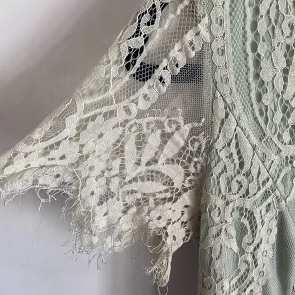 Feminine Pale Green Lace Midi Dress Romantic Fairy Cottagecore Whimsigoth - Picture 5 of 8
